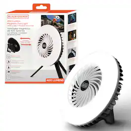 Black+Decker - 400LM Utility Fan Light, 3 Brightness Levels & Fan Speeds, USB Rechargeable, Power Bank, Magnetic - Black