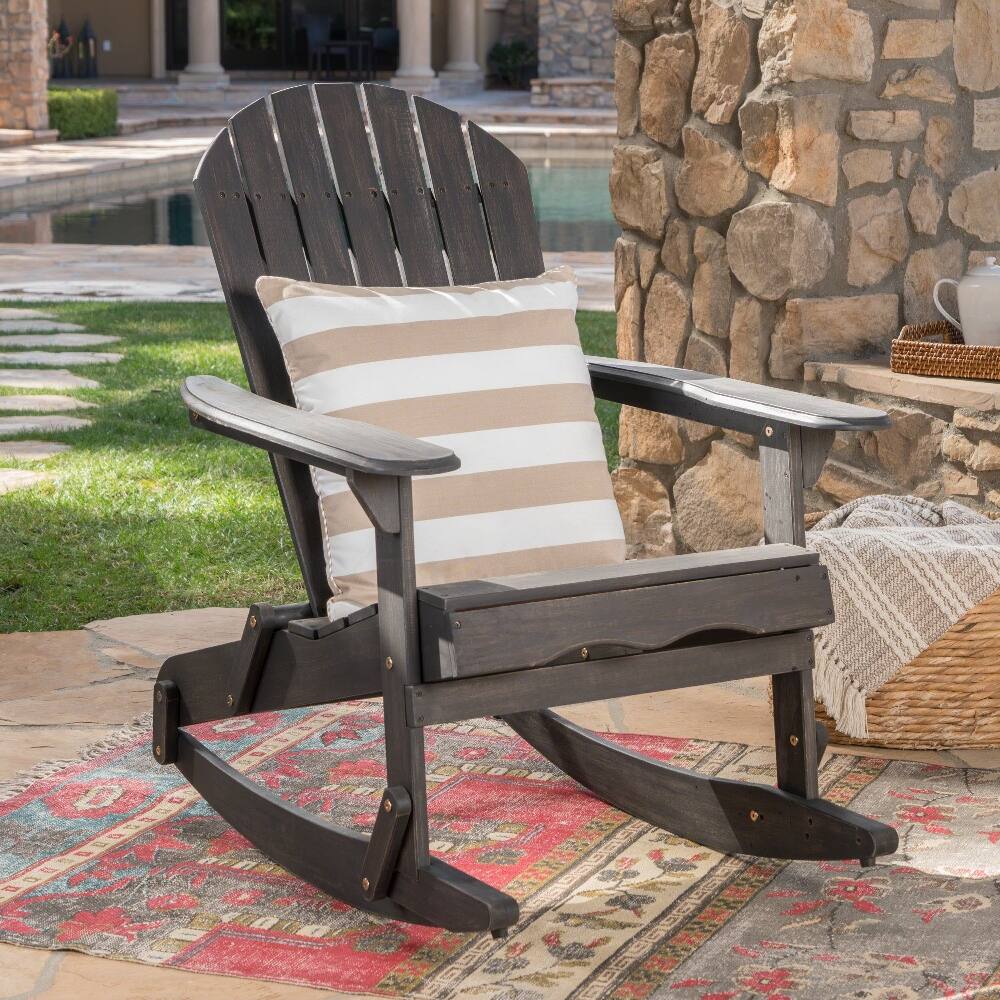 Angle. Loheer - Loheer Malibu Adirondack Rocking Chair Acacia Wood Outdoor Rocker Dark Grey - Dark Grey.
