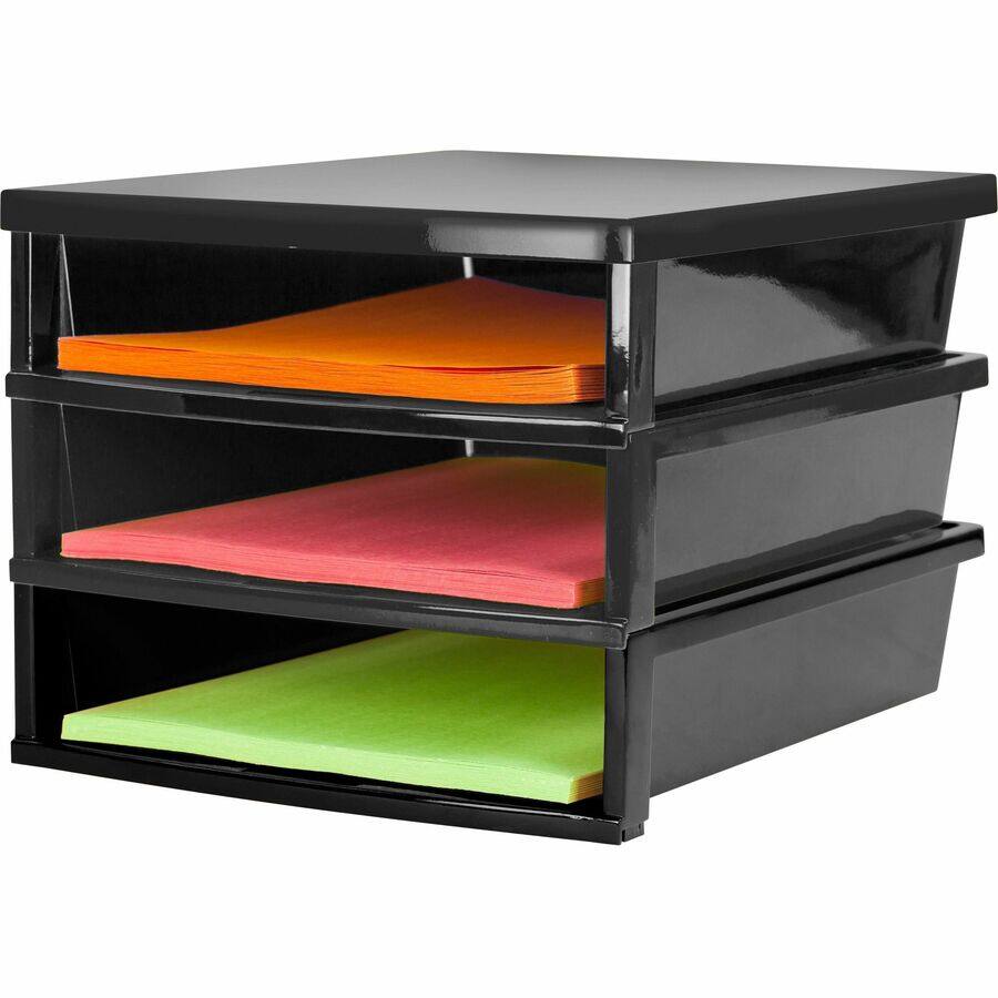 Angle. Storex - Storex Quick Stack Construction Paper Sorter 500 x Sheet 3 Compartment 8.40" x 11.25" x 13" Length Black Plastic - Black.