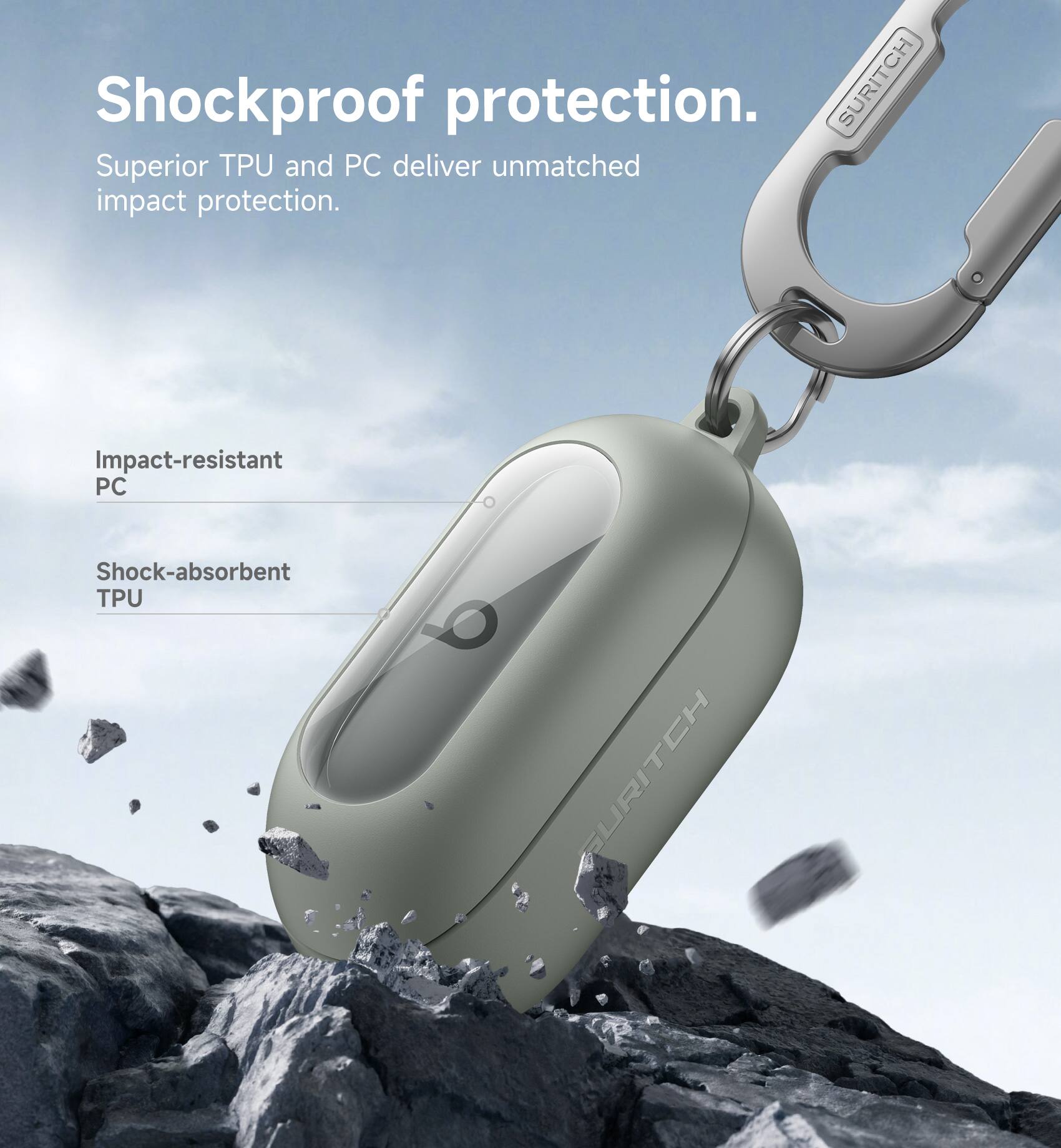 Shockproof protection.  
Superior TPU and PC deliver unmatched impact protection.  
Impact-resistant PC  
Shock-absorbent TPU