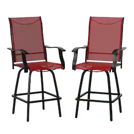 Emma + Oliver - Patio Bar Height Stools Set of 2, All-Weather Textilene Swivel Stools - Red