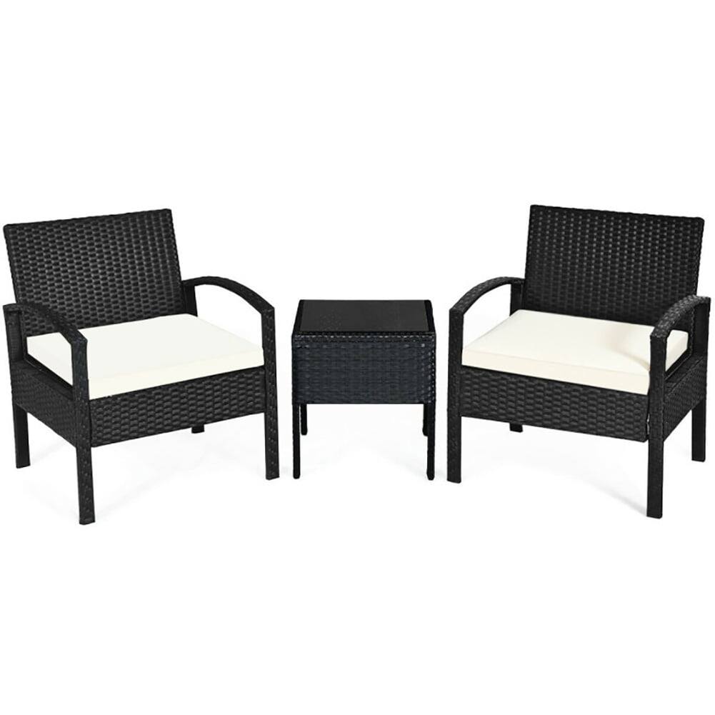 Front. Pefilos - 3-Piece Wicker Backyard Patio Conversation Furniture Set with Removable Cushions and Table for Yard Bistro Porch Balcony - Black.