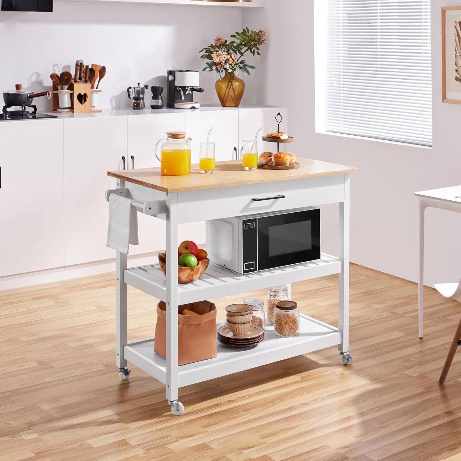 Angle. SlickBlue - Wood Top Kitchen Island Cart with Drawer and Locking Casters - White.