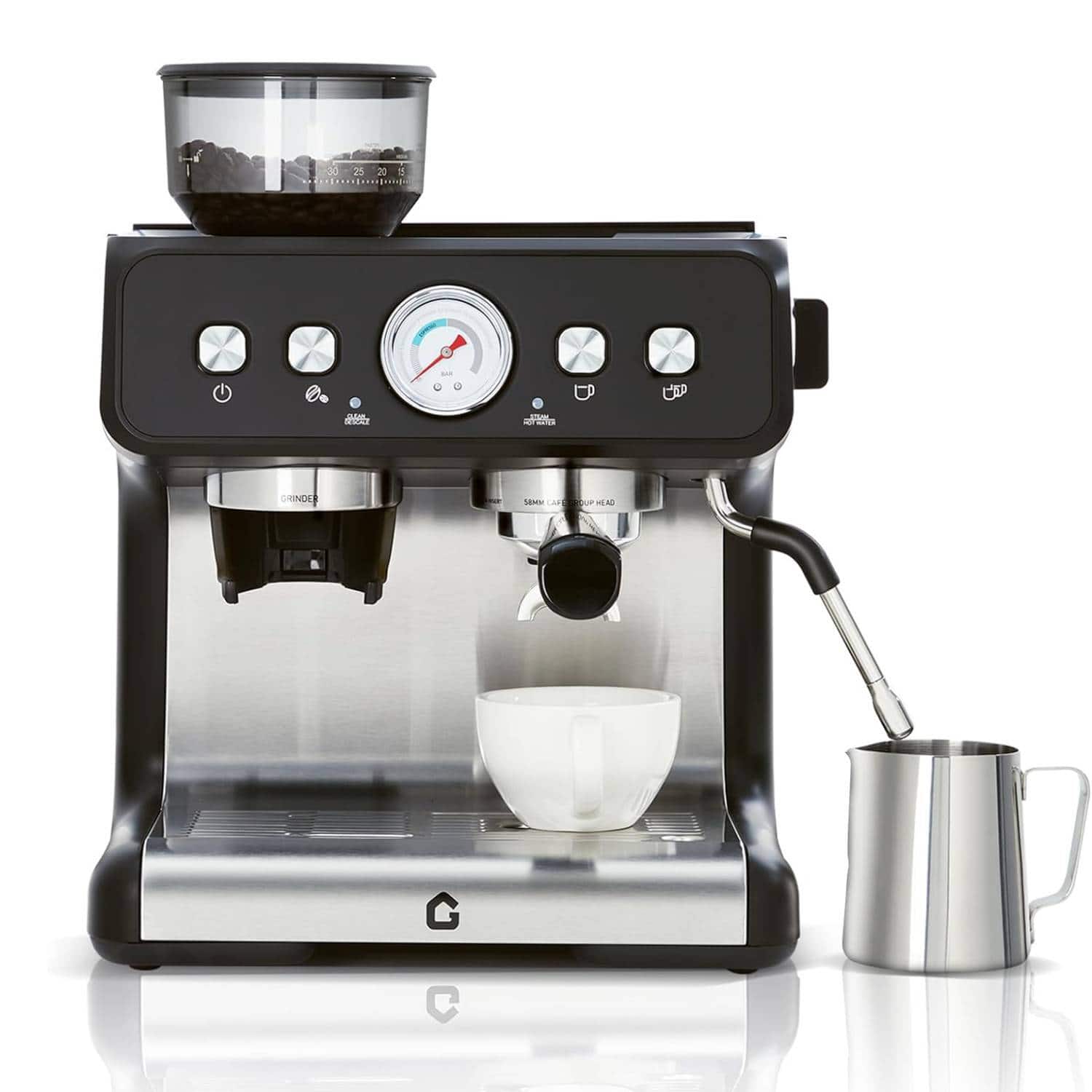 Acekool - Espresso Coffee Machine with Grinder & 20 Bar Pressure, 2.8L Removable Water Tank - Black
