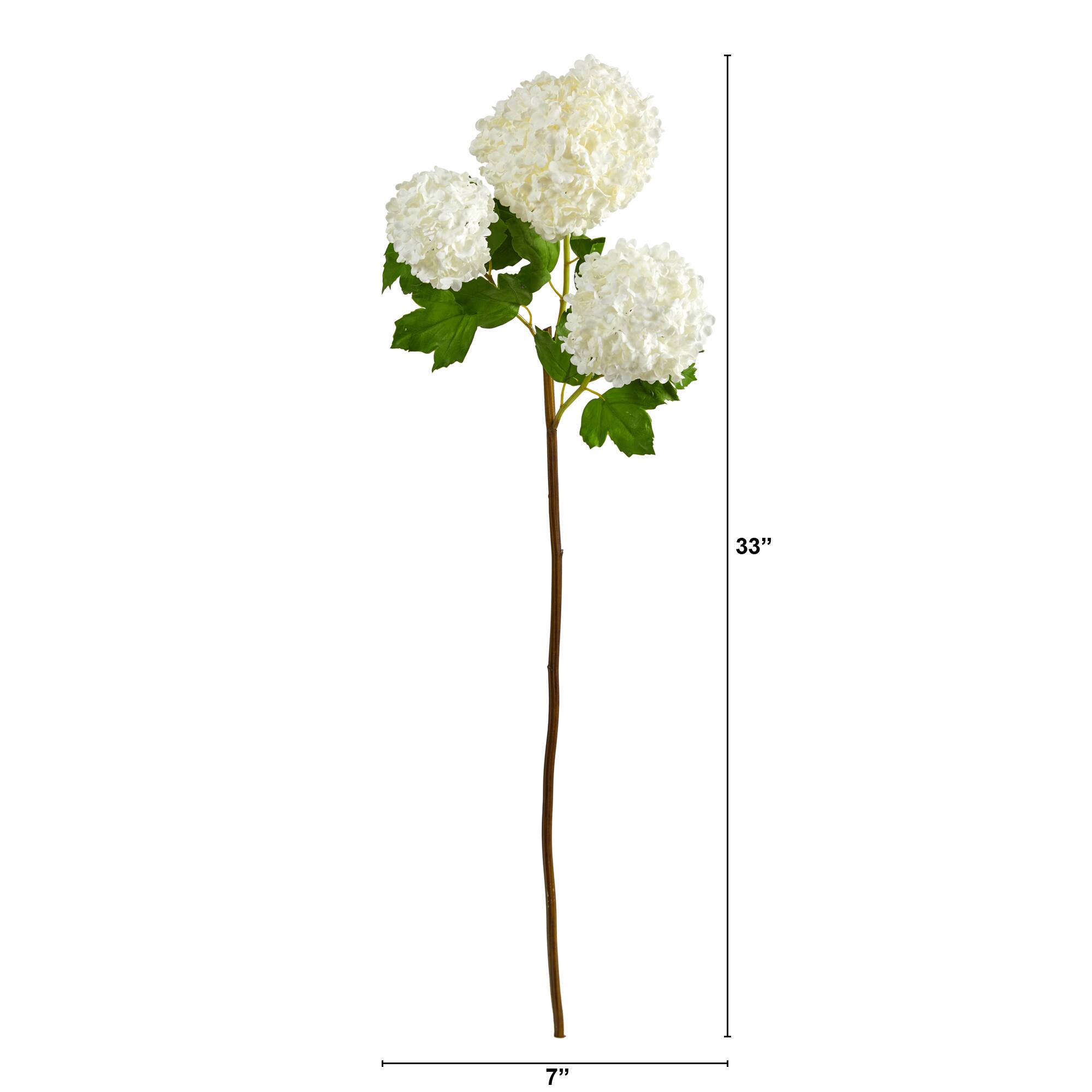 Angle. BreeBe - 33" Snowball Hydrangea Artificial Flower (Set of 2) - White White.