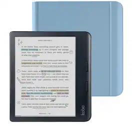 Kobo - Libra Colour (Black) eReader with Bundle - 2024 - Dusk Blue Notebook SleepCover