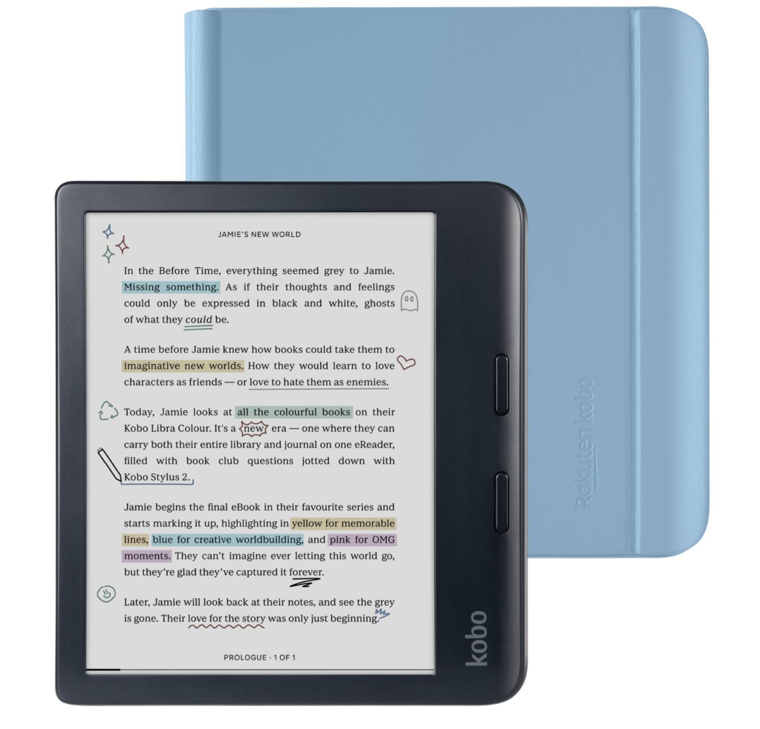 Kobo Libra Colour (Black) eReader with Bundle 2024 Dusk Blue
