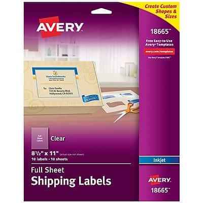 "Avery - Inkjet Full Sheet Labels, 8 1/2"" x 11"", 10 Labels/Pack - Clear" price history on PriceWatchPro