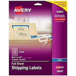 Avery - Inkjet Full Sheet Labels, 8 1/2" x 11", 10 Labels/Pack - Clear