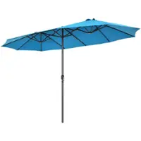 Costway - 15FT Patio Double-Sided Umbrella Crank Outdoor Garden Market Sun Shade - Blue - Front_Zoom