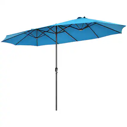 Front. Costway - 15FT Patio Double-Sided Umbrella Crank Outdoor Garden Market Sun Shade - Blue.