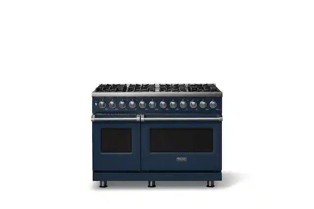 Front. Viking - 48 in. Wide 8 Burner Pro 5 Series 7.3Cu. Ft. Freestanding Sealed Dual Fuel Convection Range/Griddle - Slate Blue - Slate Blue.