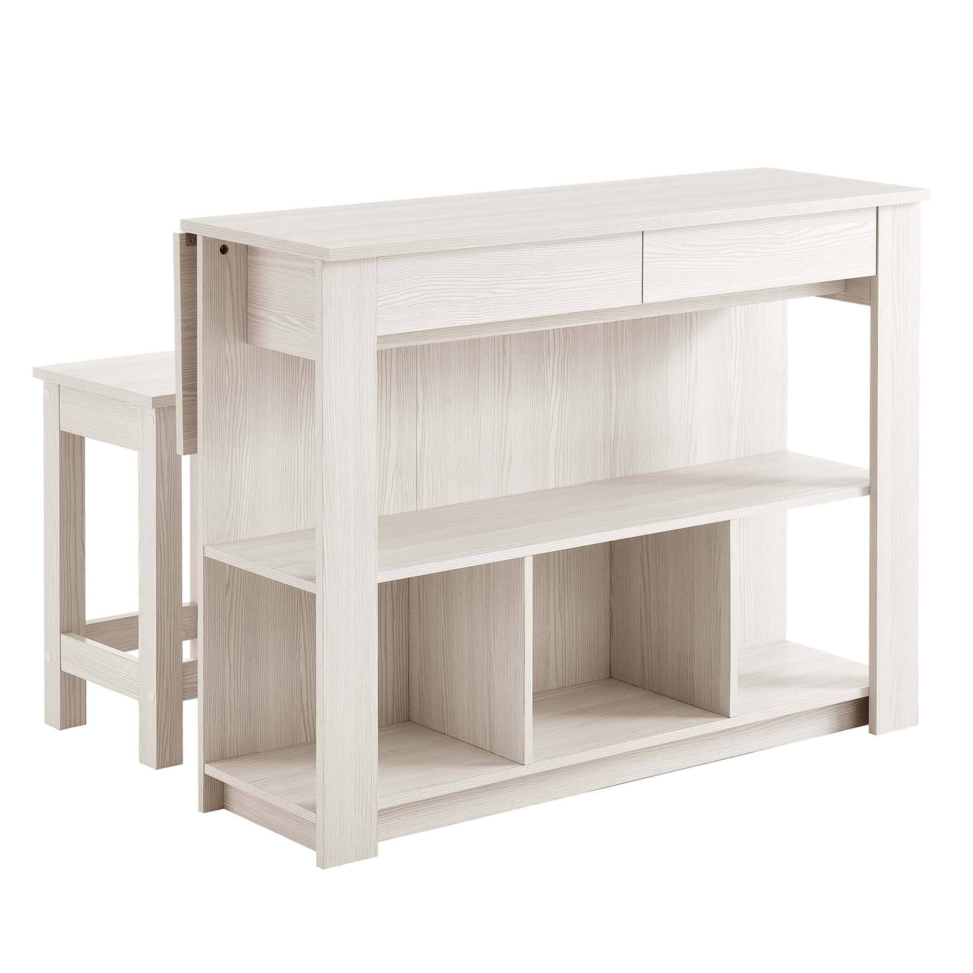 Alt View 4. Modway - Meadowbrook 3-Piece Kitchen Island and Stool Set by Modway - White Maple.