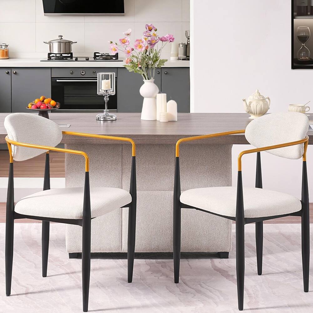 Alt View 2. Loheer - Loheer Modern Upholstered Dining Chairs Set of 2 Beige Fabric Metal Frame Ergonomic Seating for Home Office - Beige.