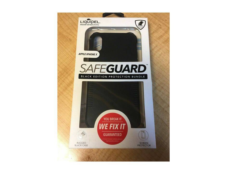 LIQUIPEL  
FREEDOM FOR YOUR LIFESTYLE  

APPLE IPHONE X  

SAFEGUARD  
BLACK EDITION PROTECTION BUNDLE  

YOU BREAK IT  
WE FIX IT  
GUARANTEED  

RUGGED BLACK CASE  
SCREEN PROTECTOR