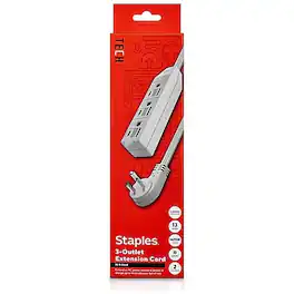 Staples TECH - 15' Extension Cord, 3-Outlet, 16 AWG, Gray, 2/Pack (ST62347) - Gray/Silver