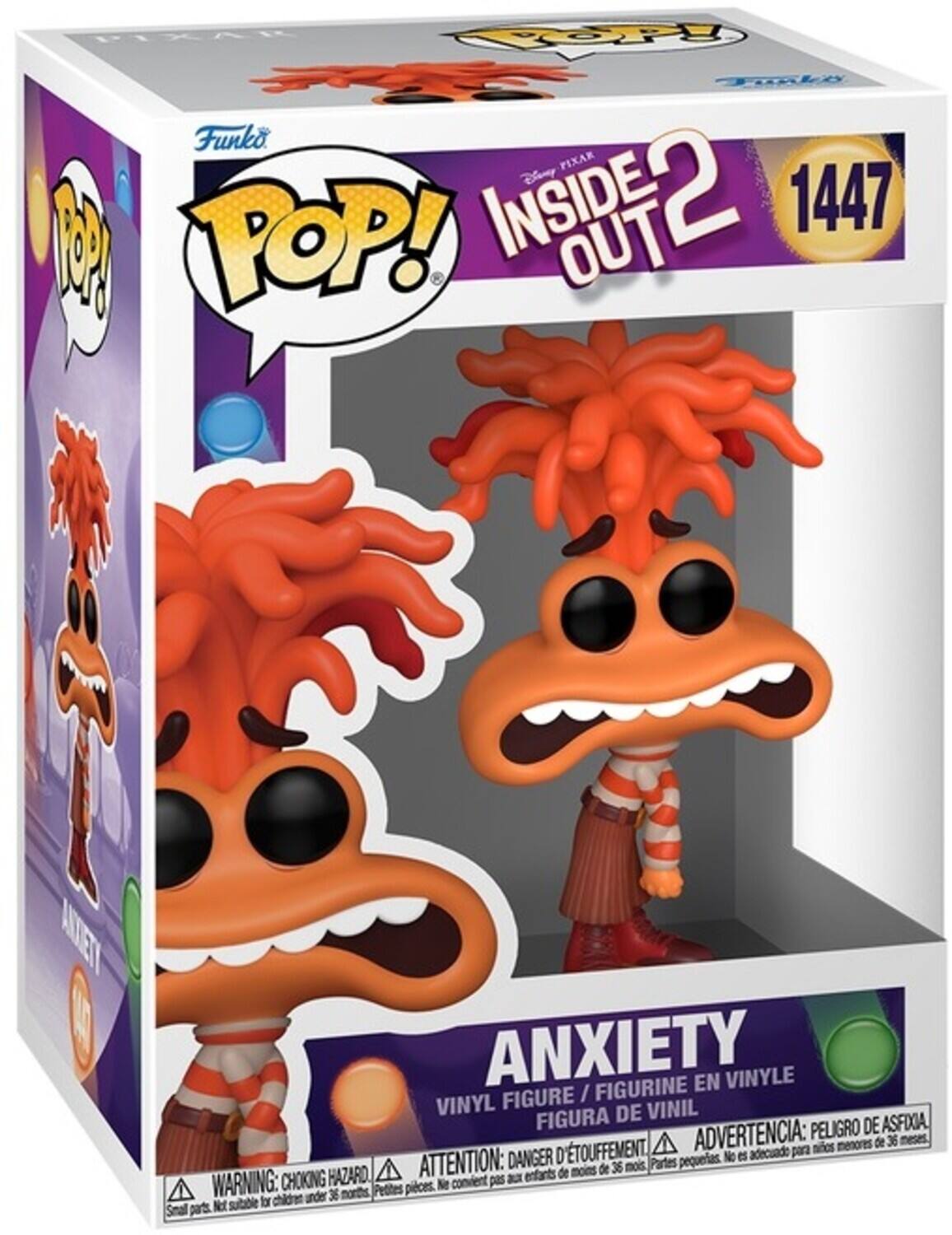 PIXAR POP! Funko PIXAR Disney 2 INSIDE OUT 2 1447 PRAST POP! OUT

ANXIETY
ANXIETY FIGURINE EN VINYLE FIGURE / VINYL DE VINIL FIGURA DE VINIL
PELIGRO DE ASFIXIA, D'ÉTOUFFEMENT, ADVERTENCIA: adecuado para niños menores de 36 meses, ATTENTION: DANGER petites. No es de 36 moks, Partes HAZARD. enfants de moins WARNING: CHOKING Ne convient pas aux 36 months. Petites pièces. Not suitable for children under 36 months. Small parts.