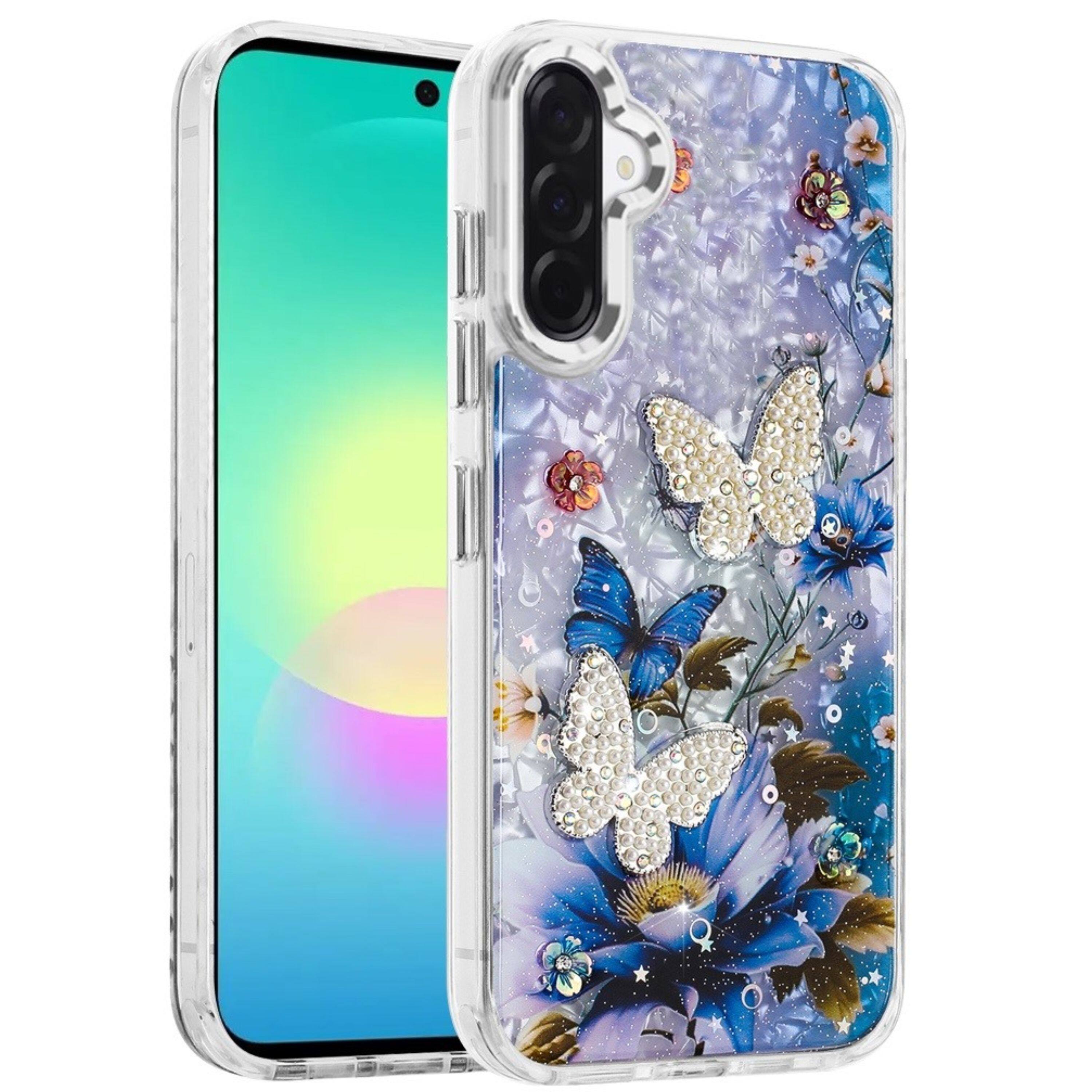 Angle. Kitcheniva - Epoxy Glitter With 3D Beaded Butterflies Plus Tempered Glass For Samsung A27 5G 1 - Multicolor.