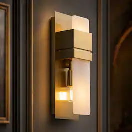 Siljoy - 13.8 Inch Vertical Natural Onyx Wall Sconce Brushed Square Alabaster Wall Light for Bedroom Hallway Villa - Gold