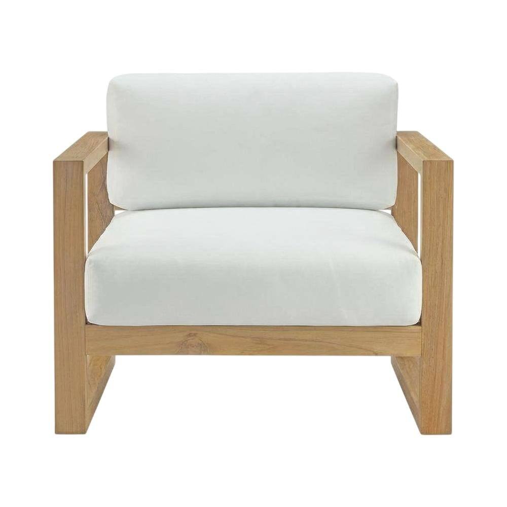 Back. Outdoor Escape - Teak Outdoor Lounge Armchair With Cushioned Seat And Armrests - White.