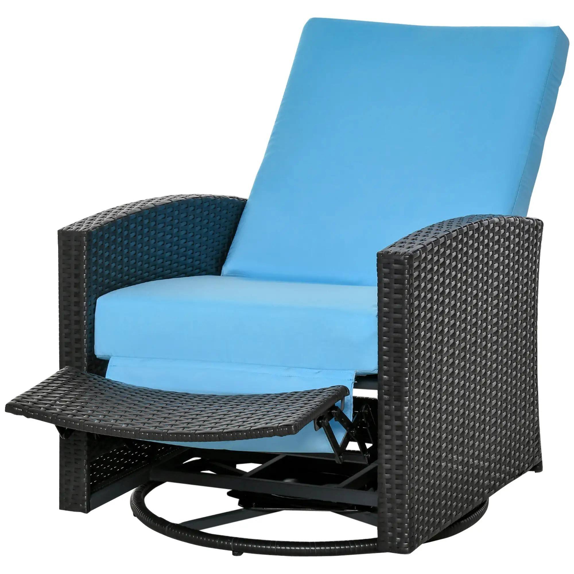 Angle. Resenkos - Resenkos Wicker Swivel Recliner, Comfortable Back & Footrest, 360° Rotating, Durable Outdoor Cushions, Light Blue - Light Blue.