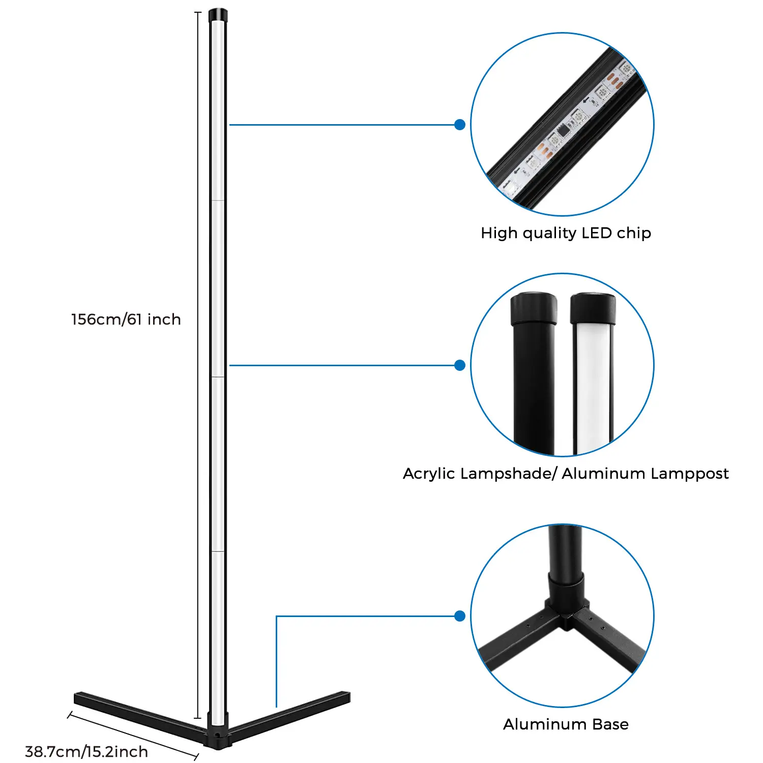 High quality LED chip, Acrylic Lampshade/ Aluminum Lamppost, Aluminum Base