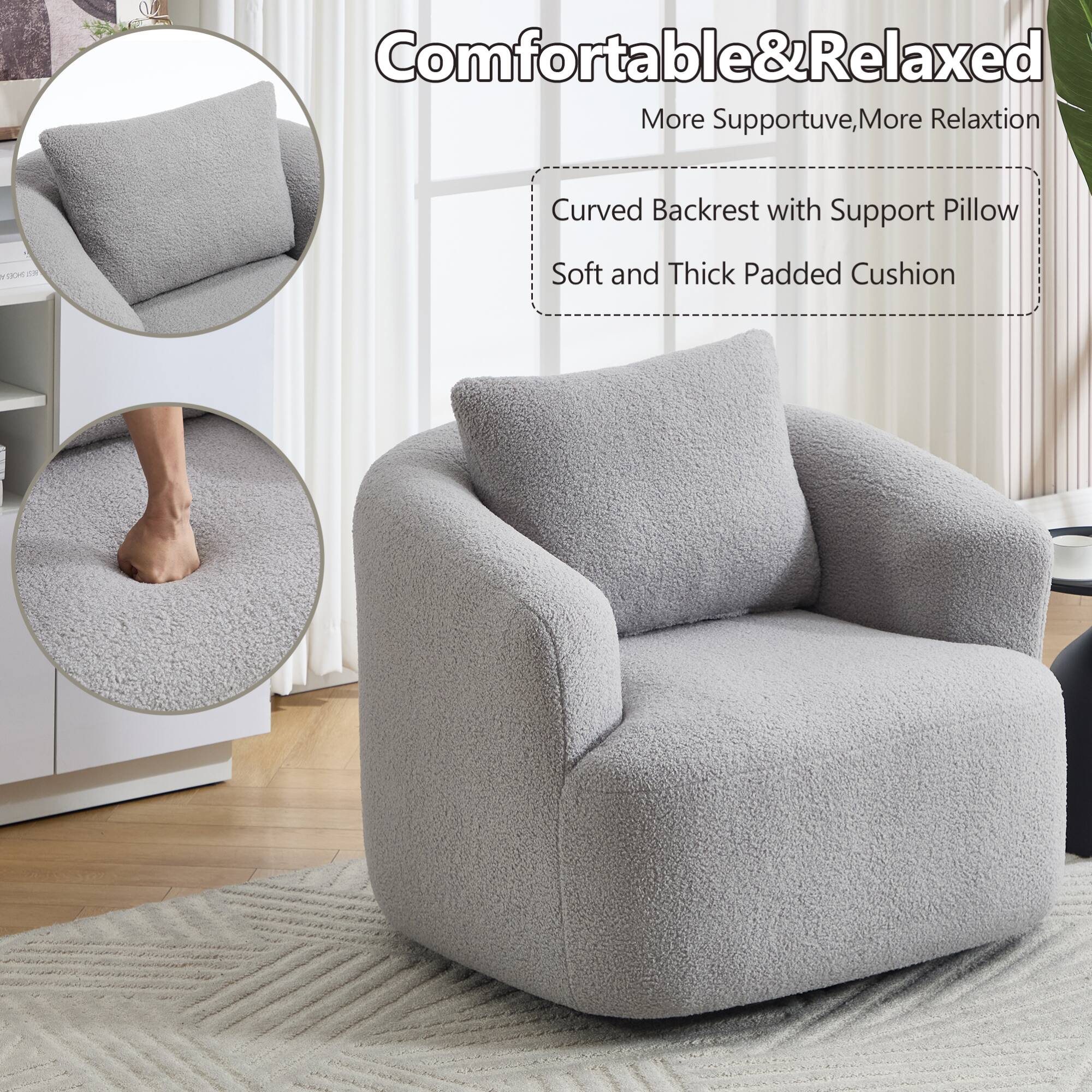 Comfortable & Relaxed  
More Supportive, More Relaxation  

Curved Backrest with Support Pillow  
Soft and Thick Padded Cushion