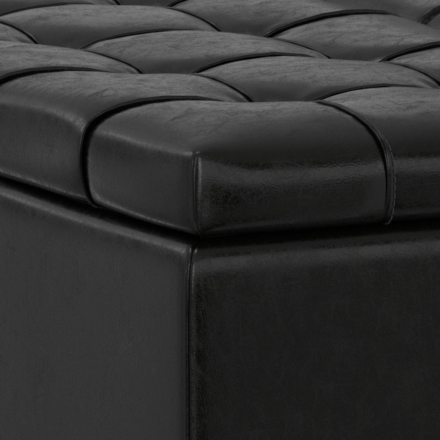 Alt View 8. Simpli Home - Laura 36 inch Transitional Square Mid Century Lift Top Storage Ottoman in Midnight Black Vegan Faux Leather, Assembled - Midnight Black.