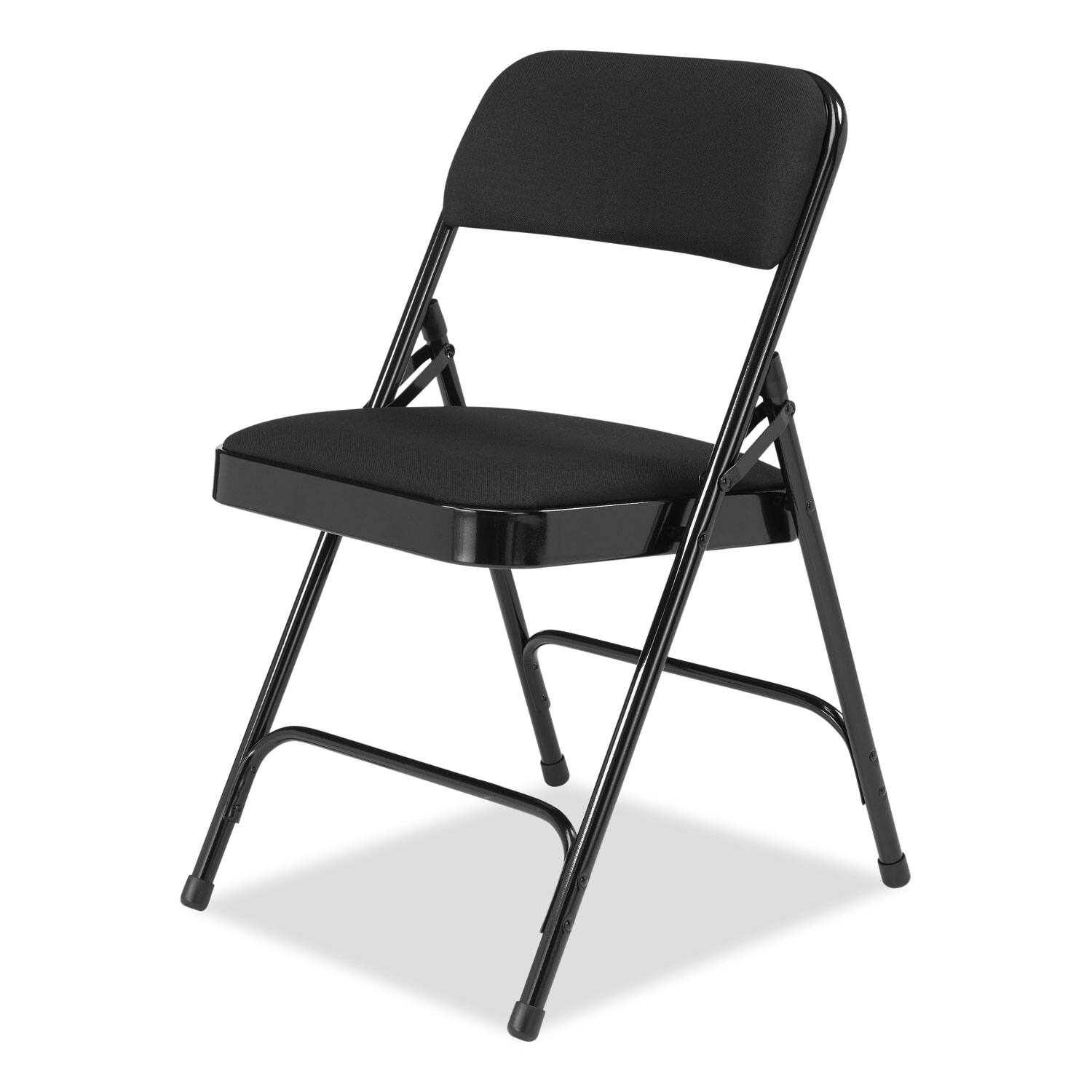 Left. National Brand - 2200 Series Fabric Dual-Hinge Folding Chair Supports 500 lb Midnight Black Seat/Back Black Base 4/Carton - Black.