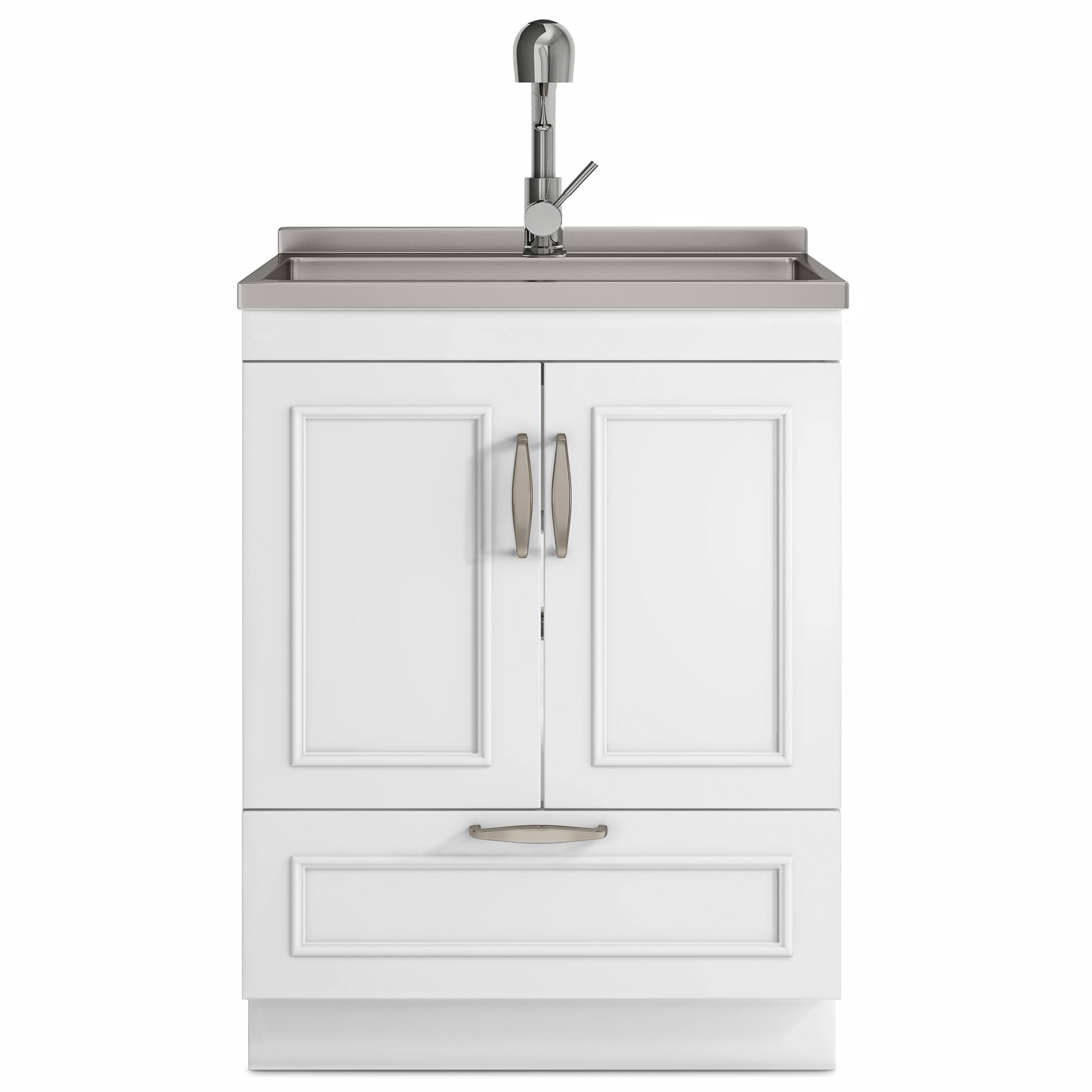 Left. Simpli Home - Cardinal  All-in-One 28-inch Utility Sink & Cabinet - Pure White.