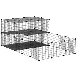 Pawhut - 47 Panels Pet Playpen, Small Animal Cage with Doors, Portable Metal Wire Yard, Bunny Pen for Guinea Pigs, Chinchillas
