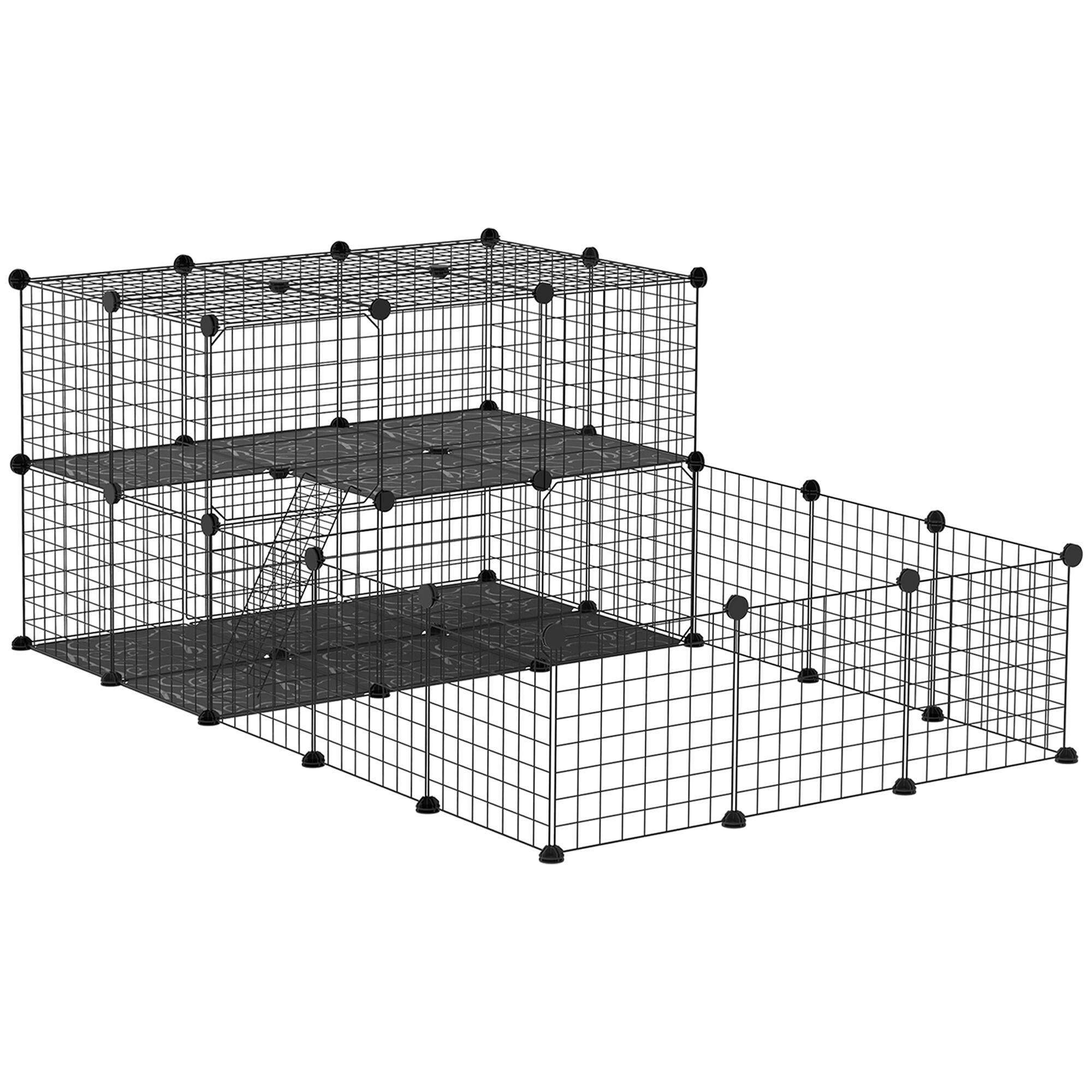 Front. Pawhut - 47 Panels Pet Playpen, Small Animal Cage with Doors, Portable Metal Wire Yard, Bunny Pen for Guinea Pigs, Chinchillas.