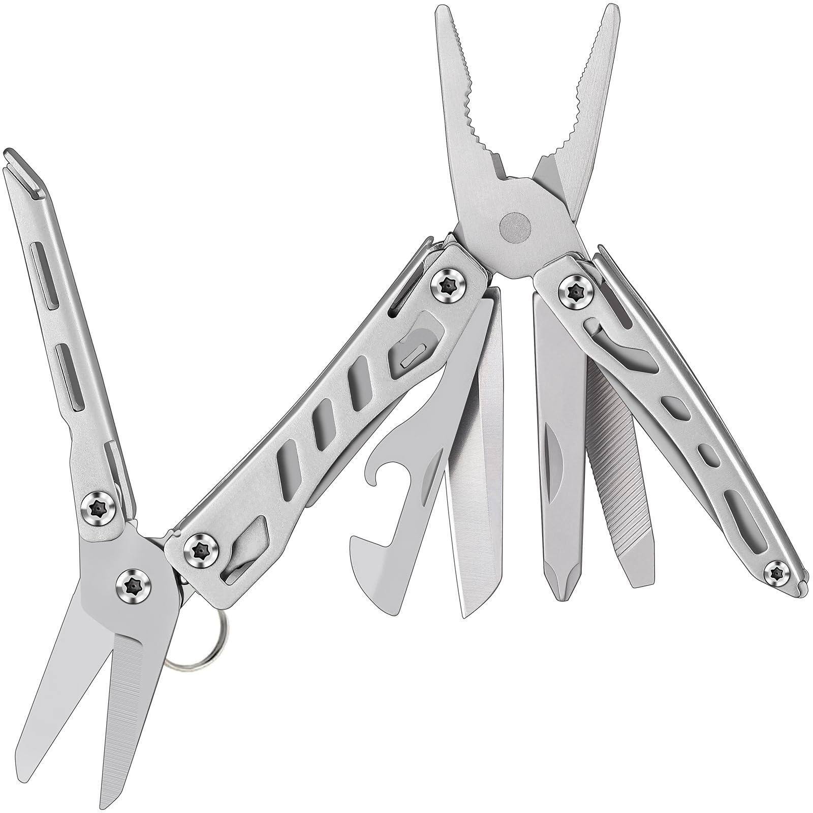 Front. Dapper Styles - Edc Keychain Multitool 10 In 1 Mini Pocket Multi Tool With Needlenose Pliers Useful Cool Gadgets For Men - Silver-s-Small.