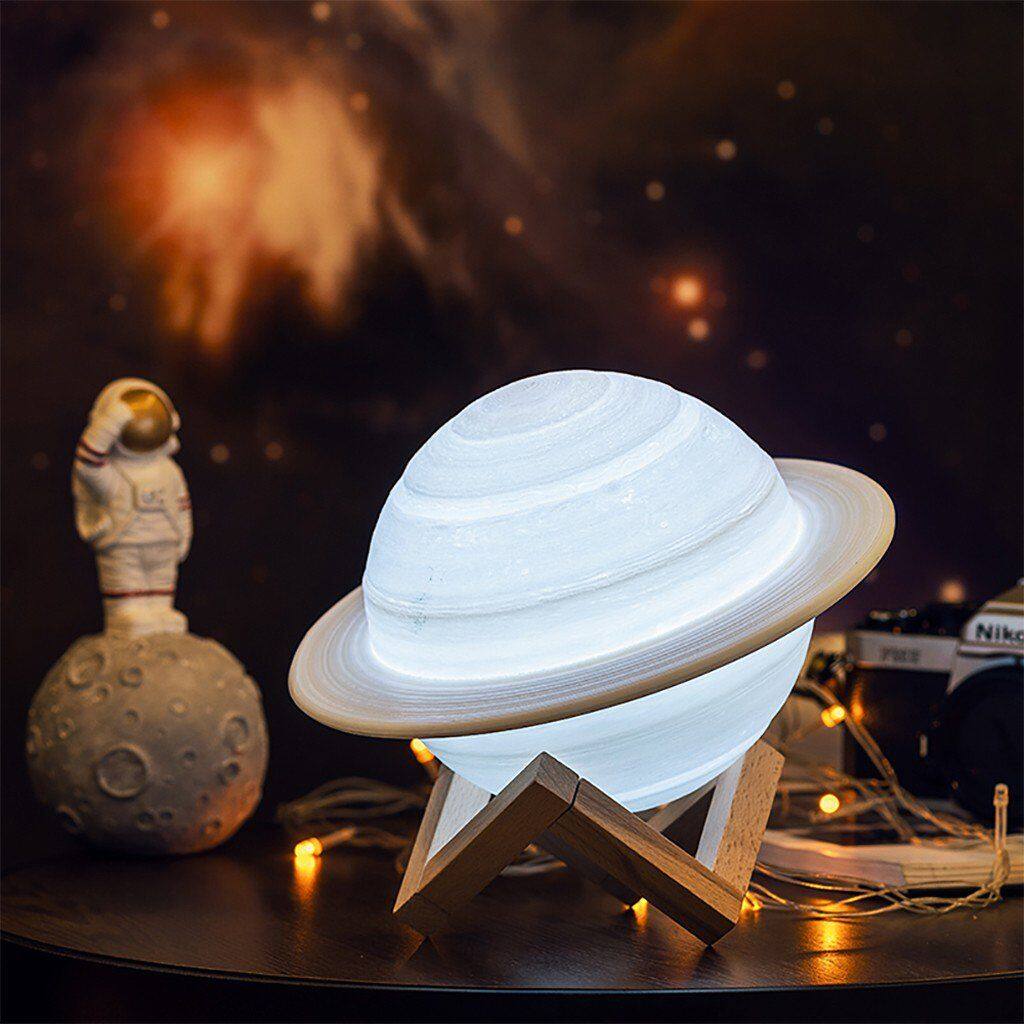 Front. Link - Link Rings Of Saturn Night Lamp with Night Light Stand and Remote Control Sets The Mood In Any Room - White.
