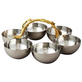 Jiallo - Elegance Gilt leaf Hammered Stainless Steel Bowl Server (Set of 6) - Silver, Multi Color