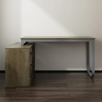 Front. Famapy - Famapy Multi - Color L - Shaped Desk: Corner - Friendly Design, Smooth Drawers & Versatile Use for Work/Gaming Setups - Dark Gray.