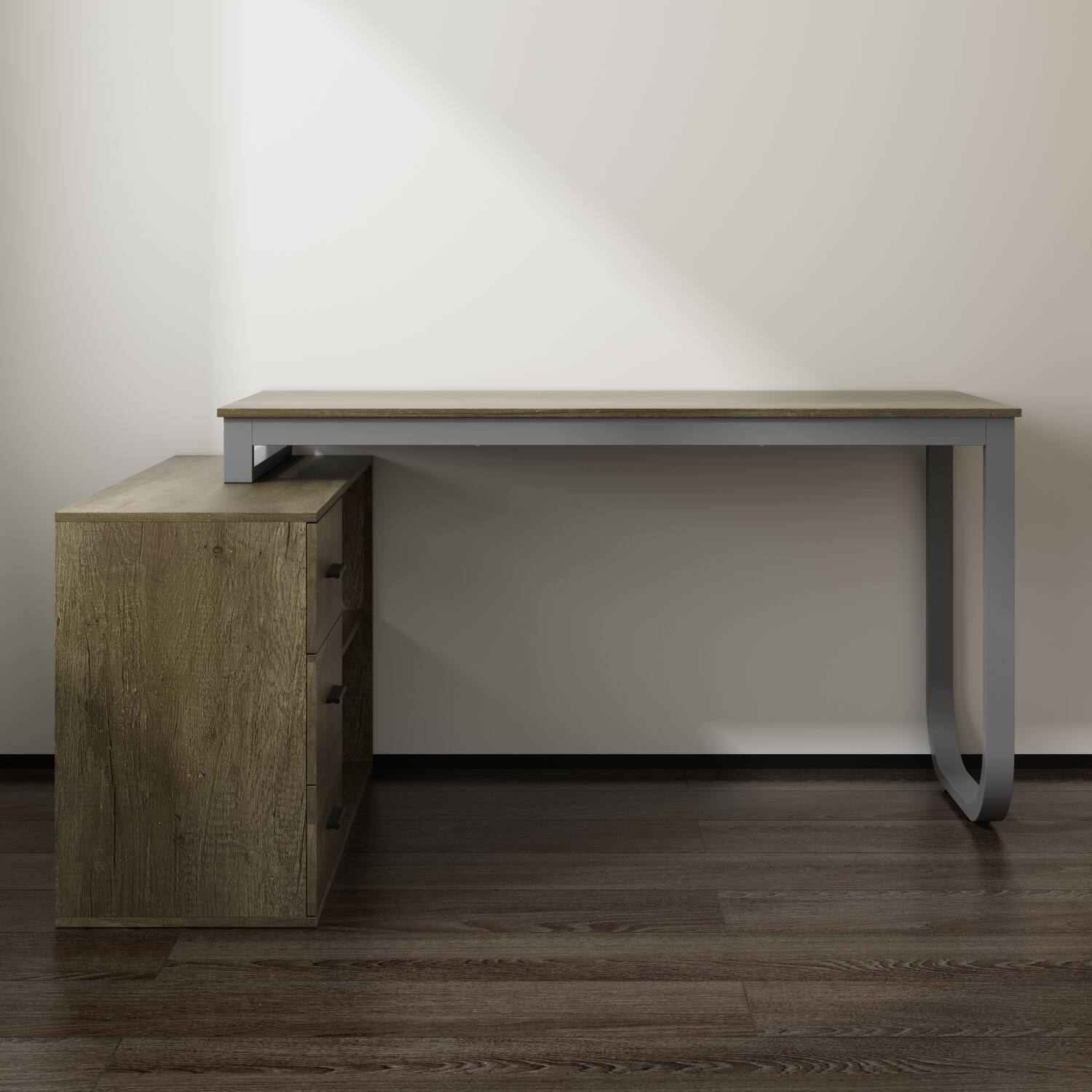 Front. Famapy - Famapy Multi - Color L - Shaped Desk: Corner - Friendly Design, Smooth Drawers & Versatile Use for Work/Gaming Setups - Dark Gray.