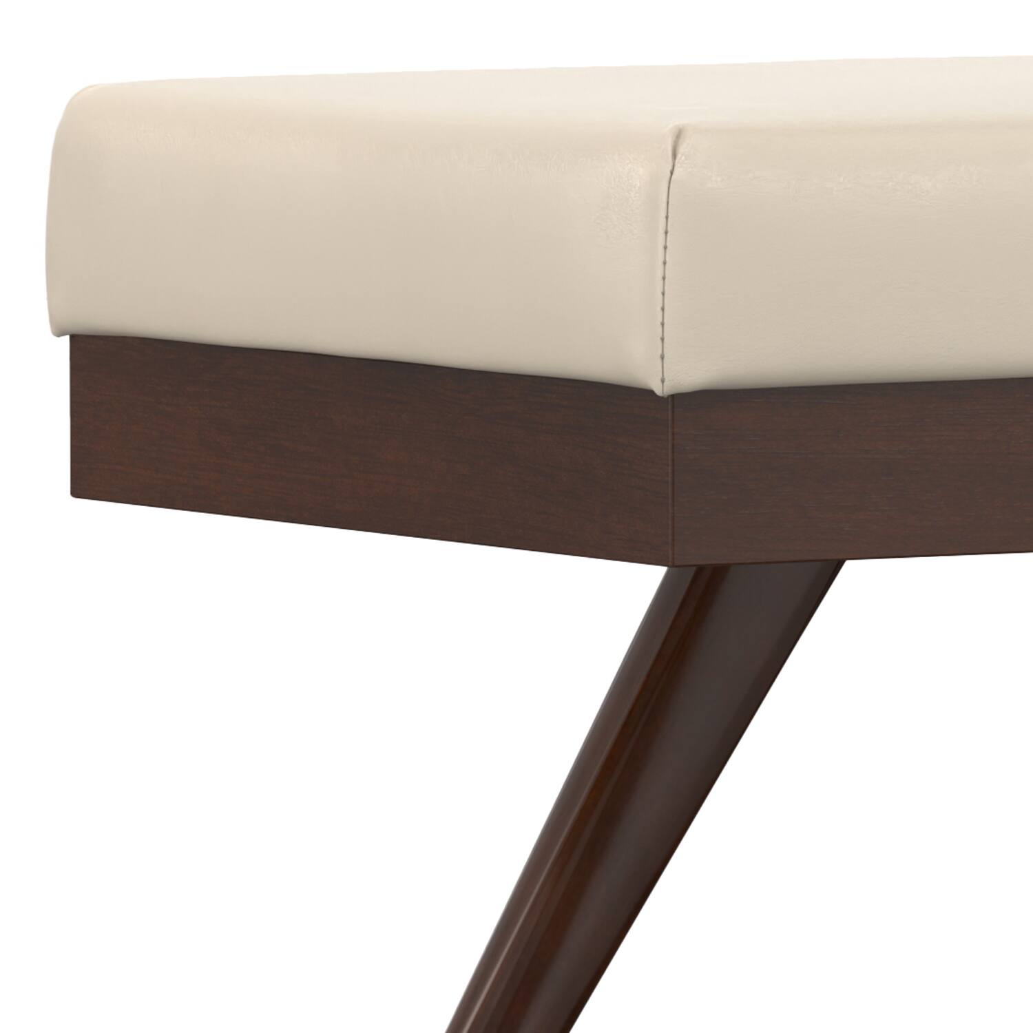 Alt View 3. Simpli Home - Chanelle SOLID HARDWOOD Mid Century Ottoman Bench in Satin Cream - Satin Cream.