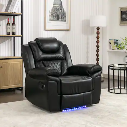 Front. APRILSOUL - Home Theater Seating Manual Recliner Chair Led Light Strip Black - Black.