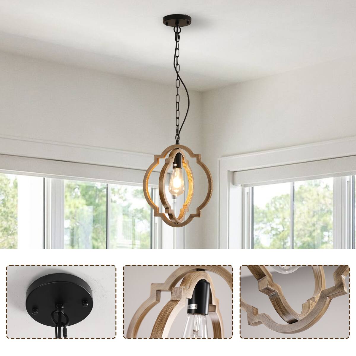 Alt View 2. Loheer - Loheer Farmhouse Dining Room Chandelier Solid Wood Retro Country Ceiling Light for Dining Room Foyer.