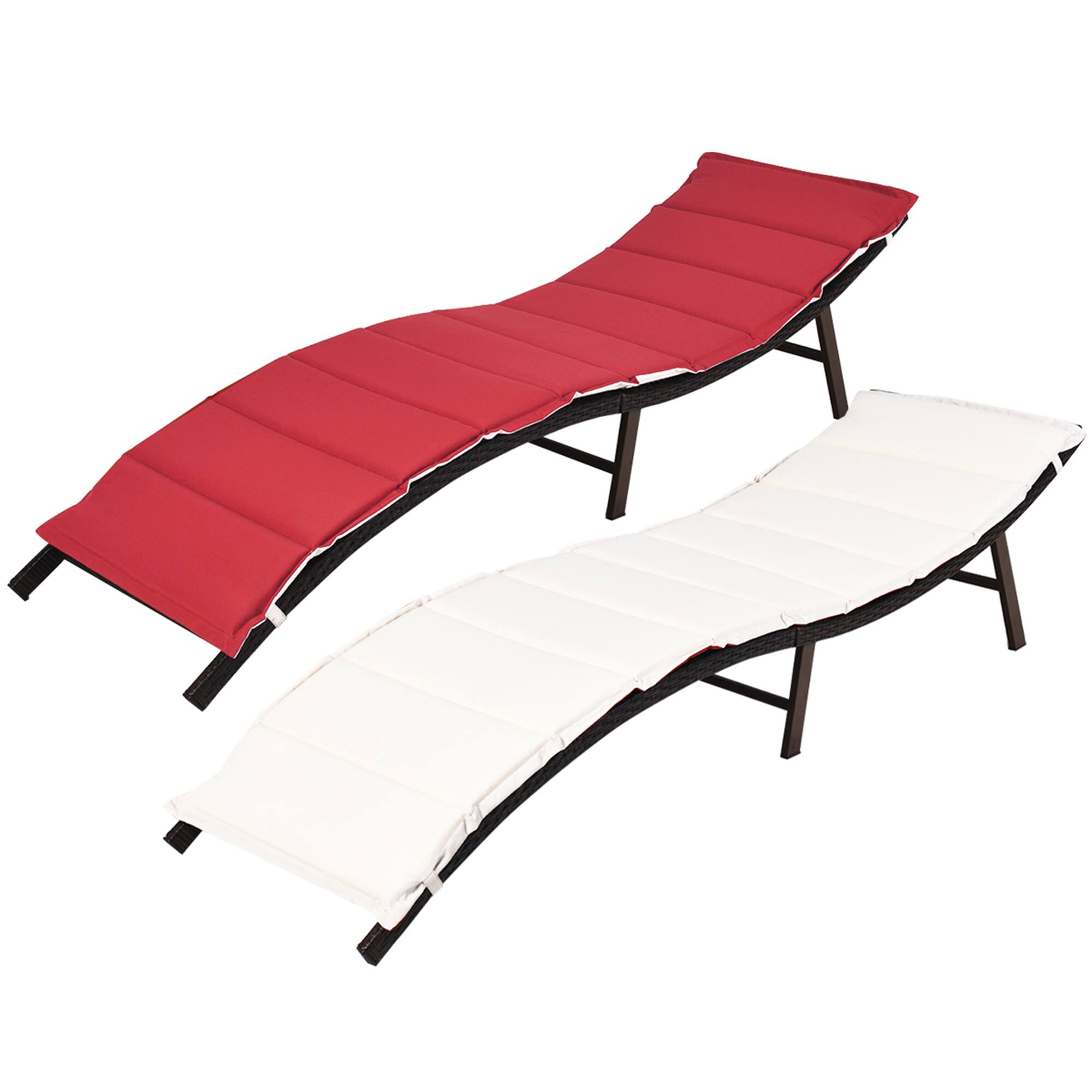 Alt View 9. Costway - 2PCS Patio Rattan Folding Lounge Chair Stackable Double Sided Cushion Outdoor - Red.