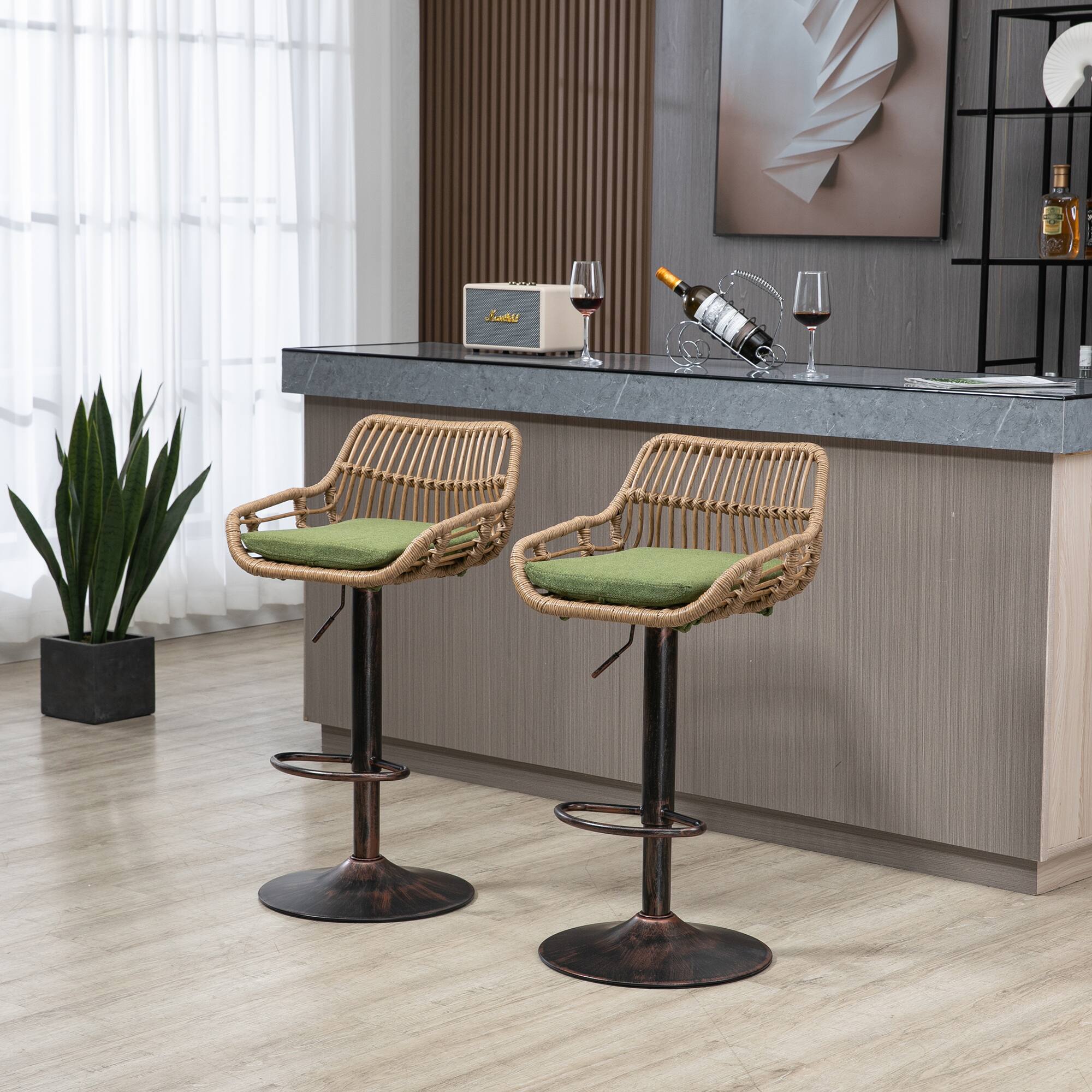 Alt View 4. APRILSOUL - Modern Swivel Bar Stools Set of 2 Adjustable Counter Height Chairs Footrest Kitchen Green - Green.