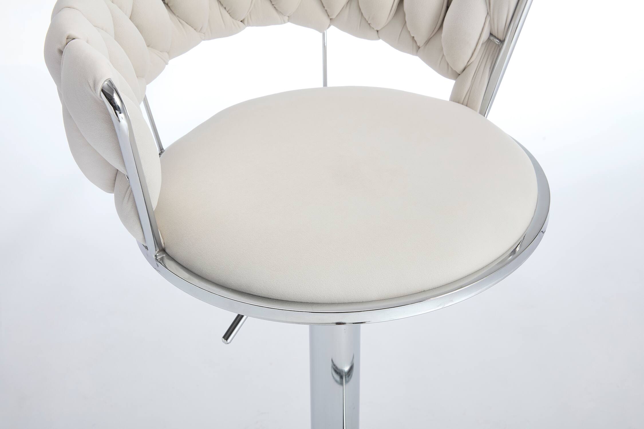 Alt View 5. APRILSOUL - Set of 2 Bar Stools Chrome Footrest Base Swivel Height Adjustable Velvet Chrome Leg CREAM - White.