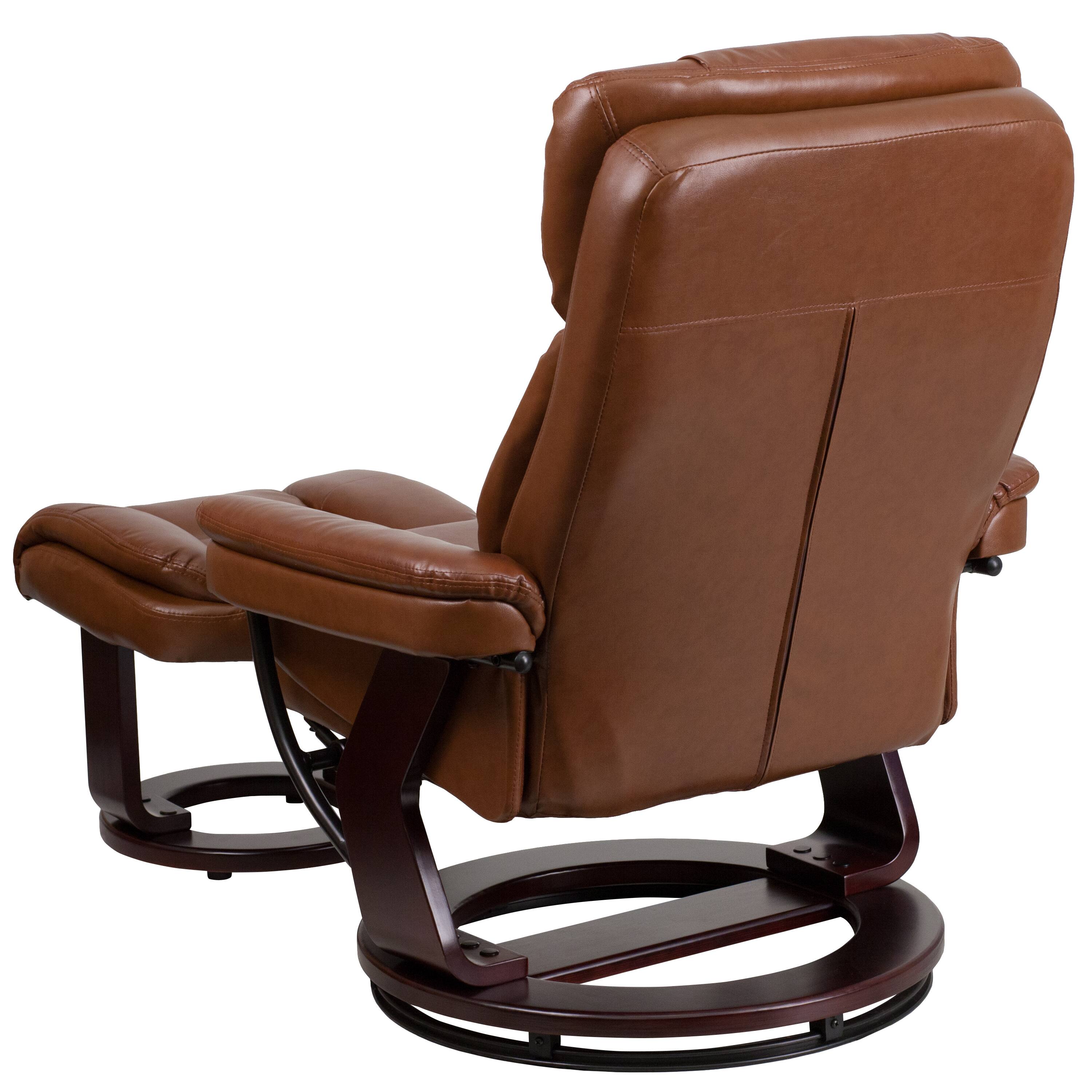 Alt View 4. Emma + Oliver - Multi-Position Recliner & Curved Ottoman with Swivel Wood Base - Brown Vintage.