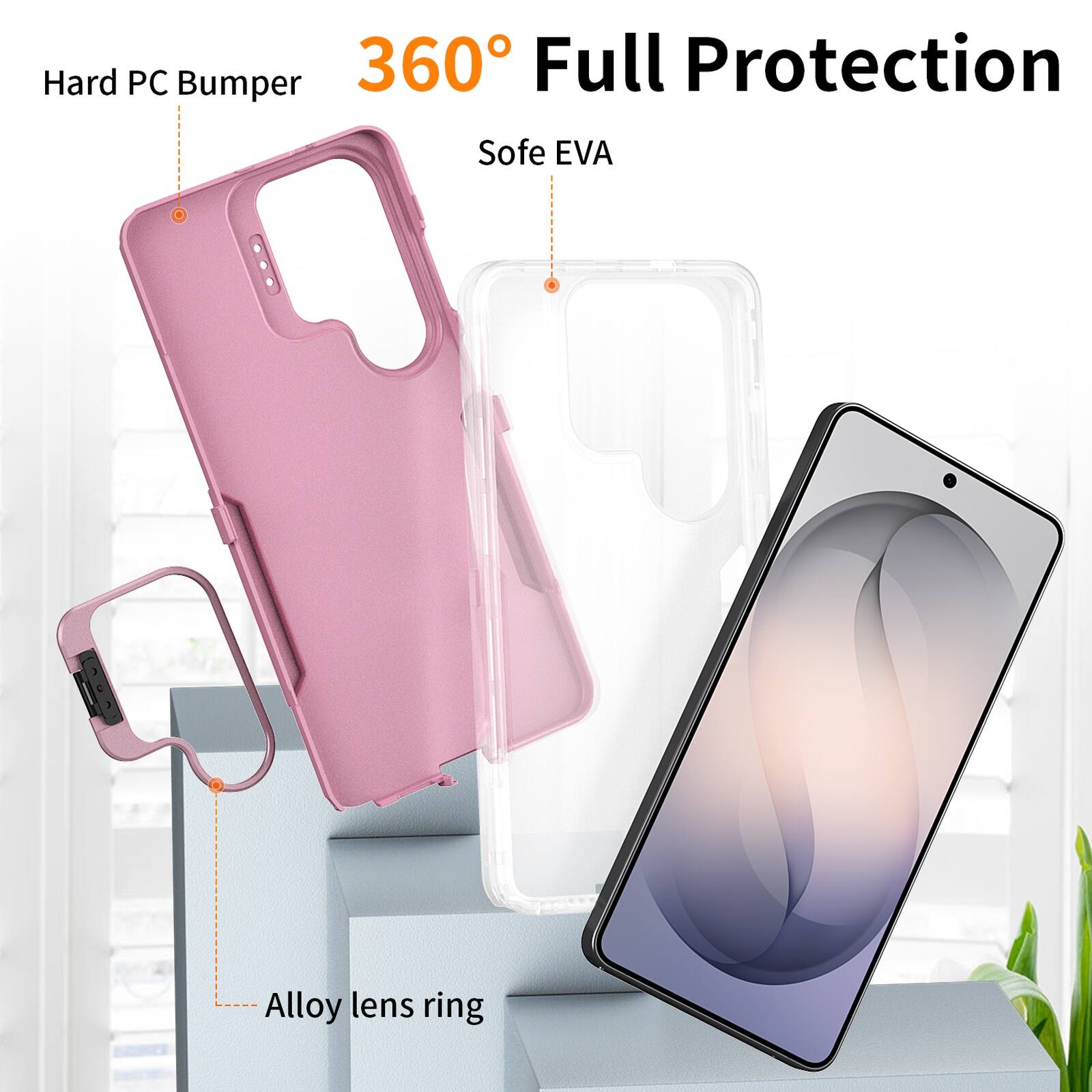 Hard PC Bumper 360° Full Protection Soft EVA Alloy lens ring