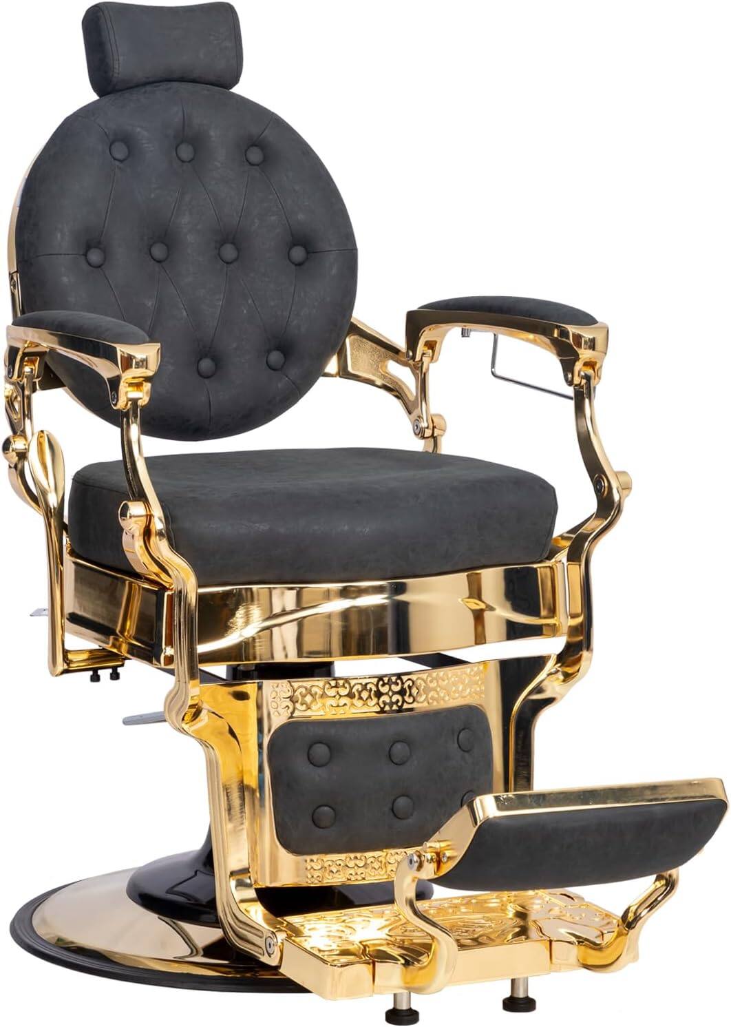 Front. Winado - Vintage Barber Chair Hydraulic Reclining 700lb Capacity Salon Chair Gold Frame - Black & Gold.