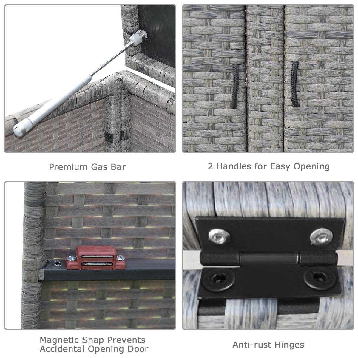 Premium Gas Bar  
2 Handles for Easy Opening  
Magnetic Snap Prevents Accidental Opening Door  
Anti-rust Hinges