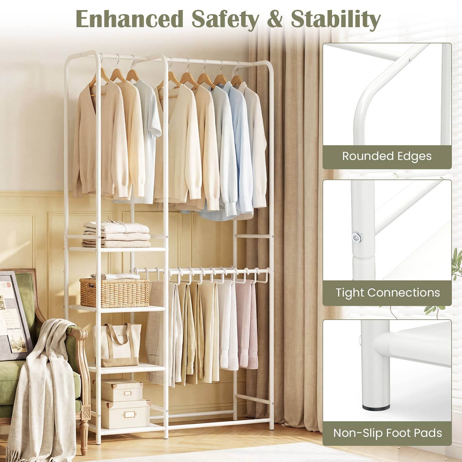 Enhanced Safety & Stability

- Rounded Edges
- Tight Connections
- Non-Slip Foot Pads