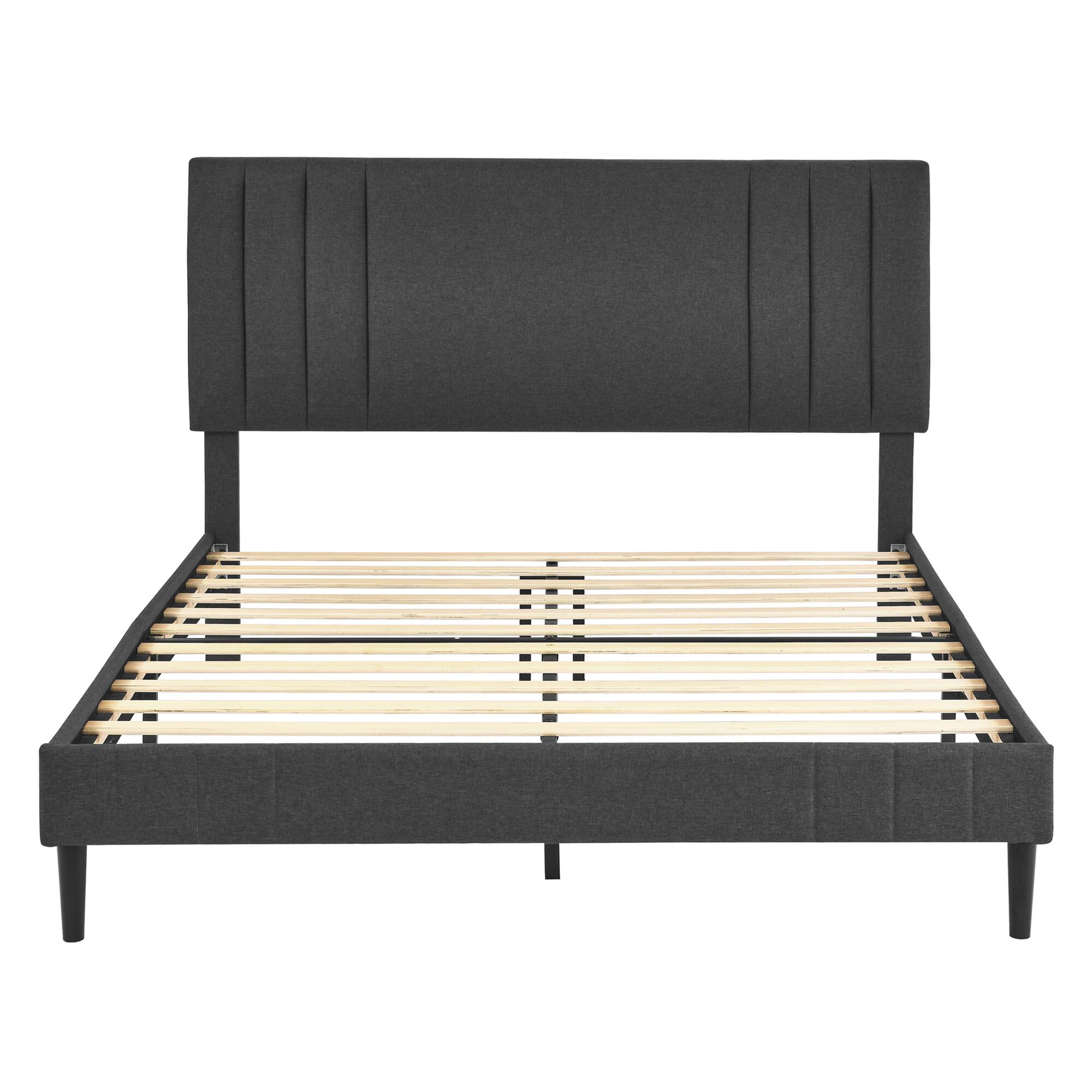 Alt View 2. Decoro - DeCoro Chicago Modern Tufted Upholstered Platform King Size Bed Frame, Dark Grey - Dark Grey.