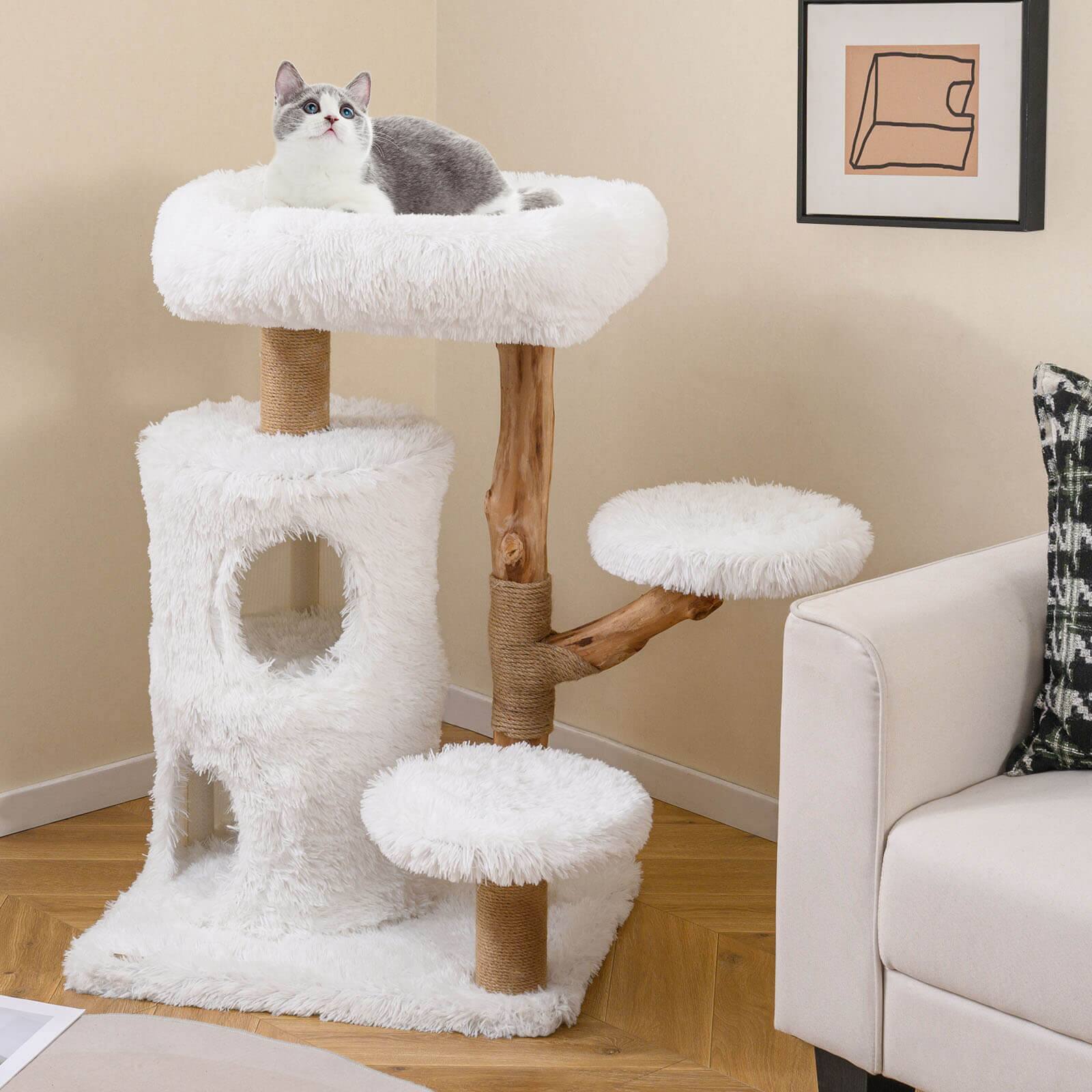 Alt View 1. Costway - Costway 30.5 Cat Tower with Real Solid Wood Branches, Scratching Posts, 2-storey Condo - HCST11604.